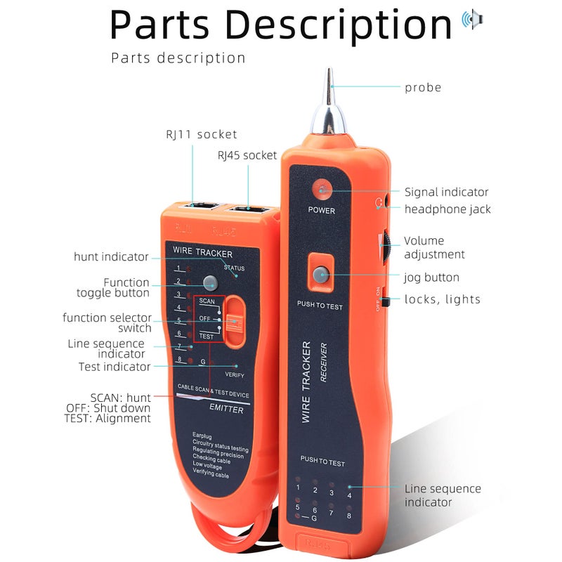 CRUISER جهاز اختبار كابل الشبكة متتبع كابل الهاتف كابل تتبع الأسلاك اختبار Rj45 Rj11 Cat5 Cat6 كابلات Ethernet LAN - Image 2